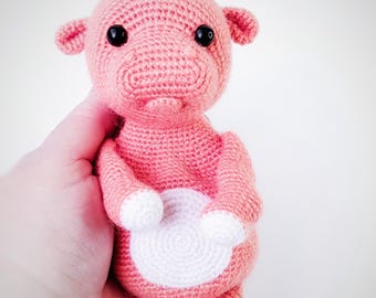 Crochet pattern PDF in English Baby hippo toy with polimer pellets inside. Emotional support toy