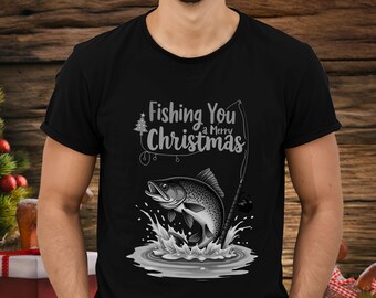 Fishing You a Merry Christmas Unisex Tee, Fisherman Holiday Gift Shirt, Fishing Lover Christmas Party Tee, Dad Gift Shirt, Holiday Fishing