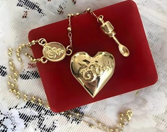 Lana Del Rey Heart Necklace, LDR Spoon Necklace, Gold Beaded Chain, Gift For Her, Aesthetic Coquette Necklace