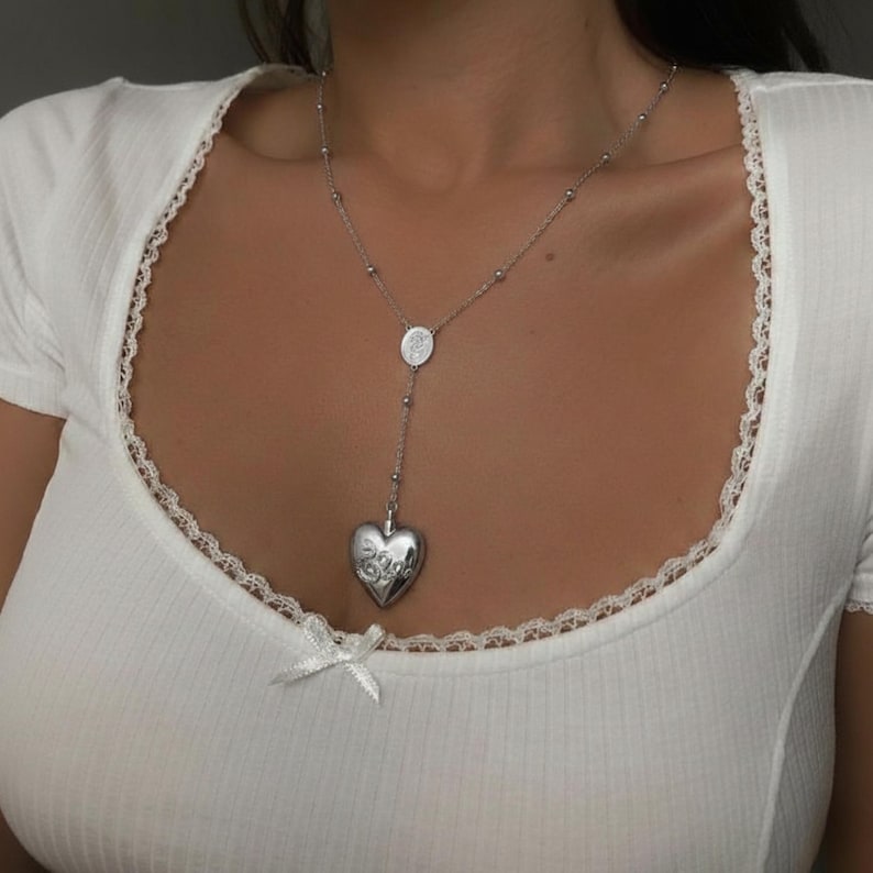 Lana Del Rey Heart Necklace, LDR Spoon Necklace, Gold Beaded Chain, Gift For Her, Aesthetic Coquette Necklace image 5