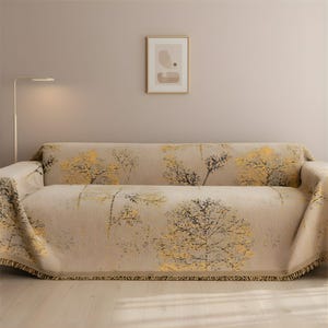 Boho Floral Tassel Sofa Throw, Decorative Couch Cover Blanket, Rustic Washable Sofa Protector