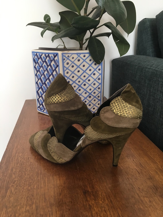 green velvet stilettos