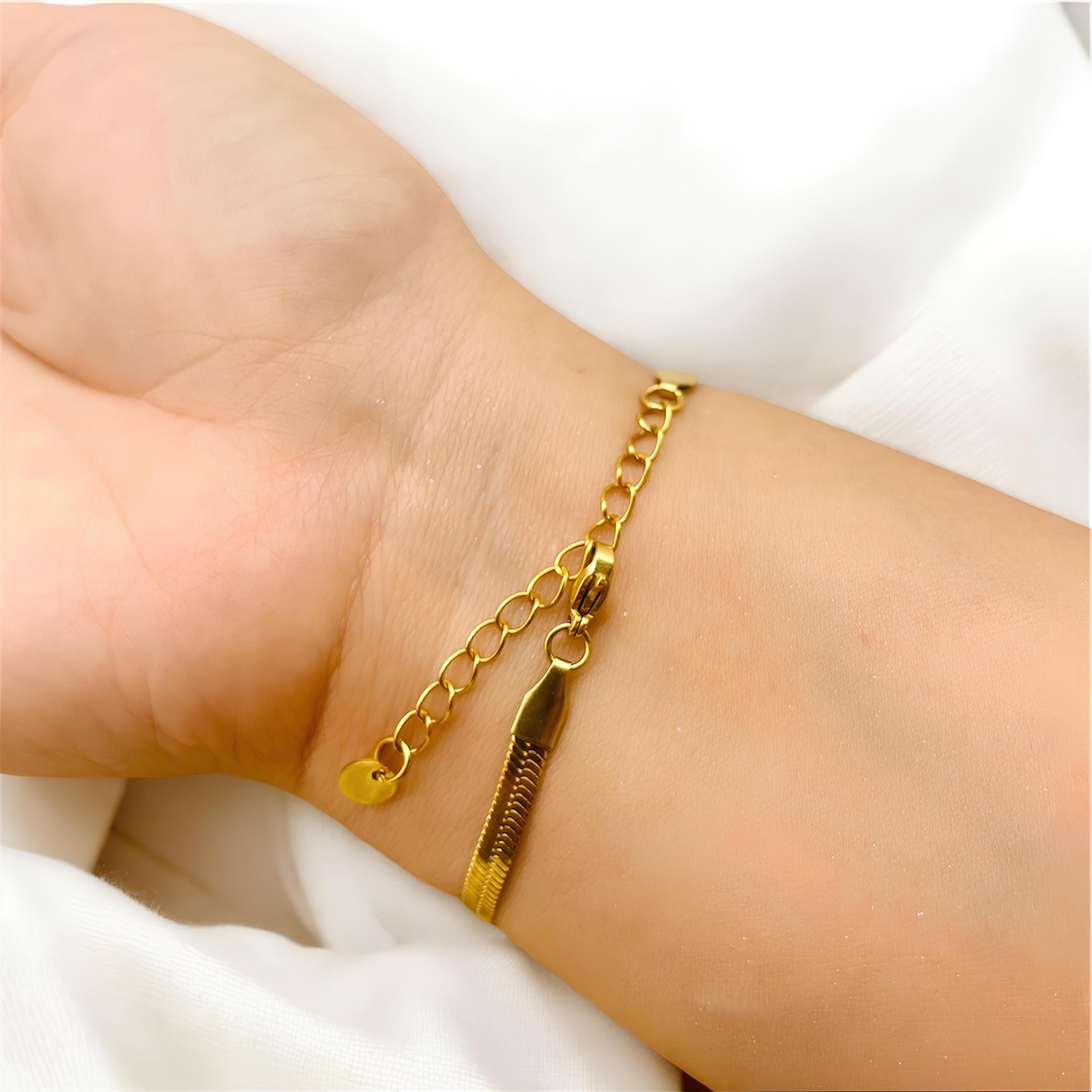 FOCALOOK Bracciale Da Donnaa Elastico A Catena Serpente Regolabile In Acciaio Inossidabile Placcato Oro 18K Bracciale Regolabile Donna Oro Larghezza
