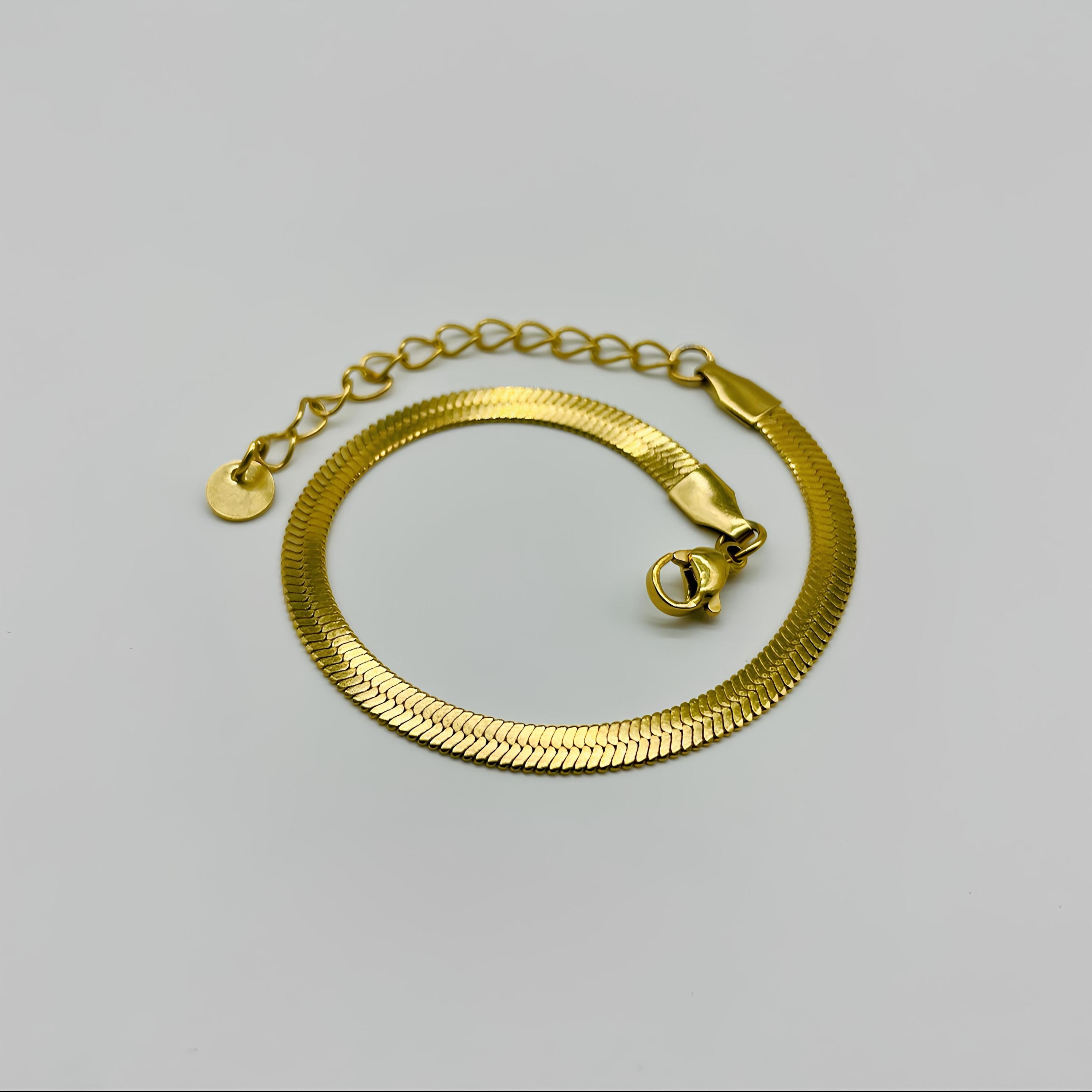 FOCALOOK Bracciale da Donna a Catena Serpente Piatta Bracciale Donna Acciaio Inossidabile Bracciale Catena Donna Lunghezza 16cm + 5cm Bracciale Acciaio Donna 3mm Regalo per Donna Ragazza