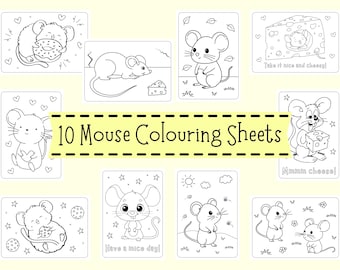 Mouse Colouring Sheets For Children - Mice Coloring Pages For Kids - Cute Mouse Colouring Printables - Cute Mouse Craft PDF Downloads