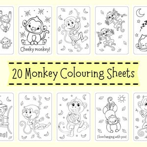 Monkey Colouring Sheets For Children - Monkey Coloring Pages For Kids - Cute Monkey Printables - Monkey Activity Downloads