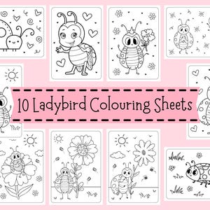 Hojas para colorear de mariquitas para niños - Páginas para colorear de mariquitas para niños - Imprimibles de actividades de minibestias - Descargas de manualidades de mariquitas lindas
