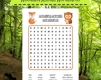 Woodland Animals Word Search Puzzle: Forest Activity (PDF Download A4/US Letter)