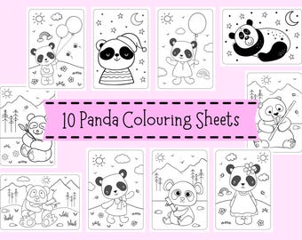Hojas para colorear de pandas para niños - Páginas para colorear de pandas para niños - Imprimibles de actividades de pandas adorables - Descargas PDF de dibujos para colorear de pandas