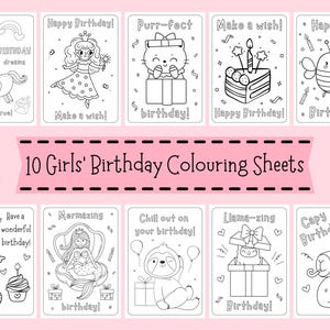Girls Birthday Colouring Sheets - Girls&#39; Birthday Coloring Pages: 10 Printable Designs (Digital Download)