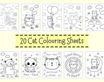 Cat Colouring Sheets For Children - Kitten Coloring Pages For Kids - Cute Cat Activity Sheet Downloads - Kitten Colouring Printables