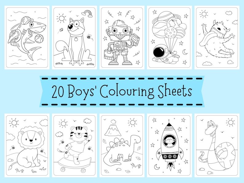 Boys Coloring Pages - 20 Fun Activity Sheets (PDF Download) - Etsy