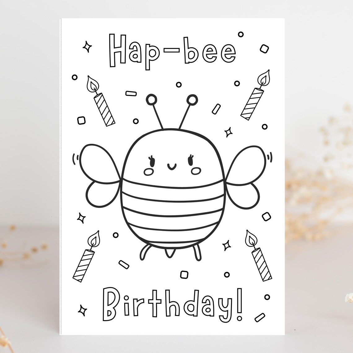 Bee Happy Birthday Coloring Card: Printable Kids Activity (PDF Download ...
