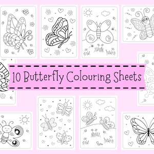 Feuilles de coloriage de papillons pour enfants - Coloriages de papillons pour les enfants : Feuilles de printemps à imprimer (téléchargement numérique)