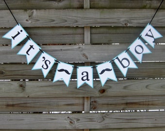 It's A Boy Baby Shower Banner - Little Man Mustache Theme Baby Shower Decoration