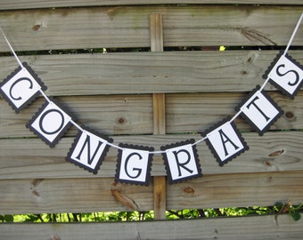 Congrats Banner - Graduation Open House Decoration in Black and White