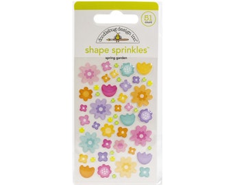Doodlebug Design - Shape Sprinkles - Spring Garden - Enamel Flowers and Dots
