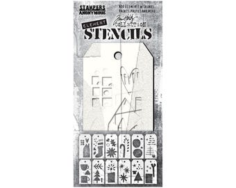 Tim Holtz Element Stencils - Festive Art - set of 12 stencils