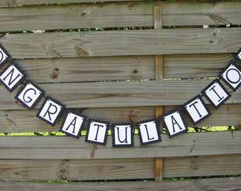 Congratulations Banner - Graduation Open House Decoration in Black and White