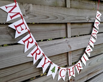 Merry Christmas Banner - Red & White Cardstock Photo Prop