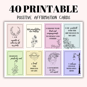 40 Tarjetas de Afirmación Positiva para Mujeres / Tarjetas de Afirmación / Flores / Aumentar la Confianza / Mente Positiva / Autoestima