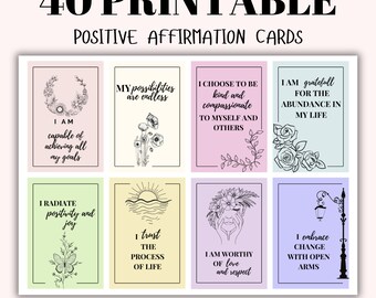 40 Positive Affirmation Cards for Women | Affirmation Cards | Flowers | Boost Confidence | Positive Mind | Self Esteem