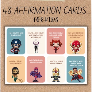 Affirmationskarten für Kinder, Positivkarten, Kinder Affirmation, 48 druckbare Karten, Superheldenkarte