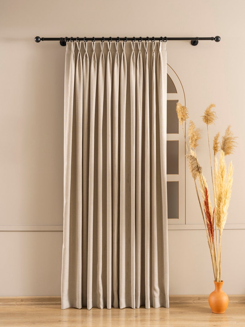 Double pleat linen curtain panel main image 1