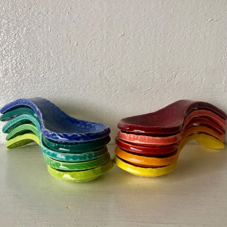 PINK Wobbly Spoon ceramic spoon rest handmade pattern Etsy