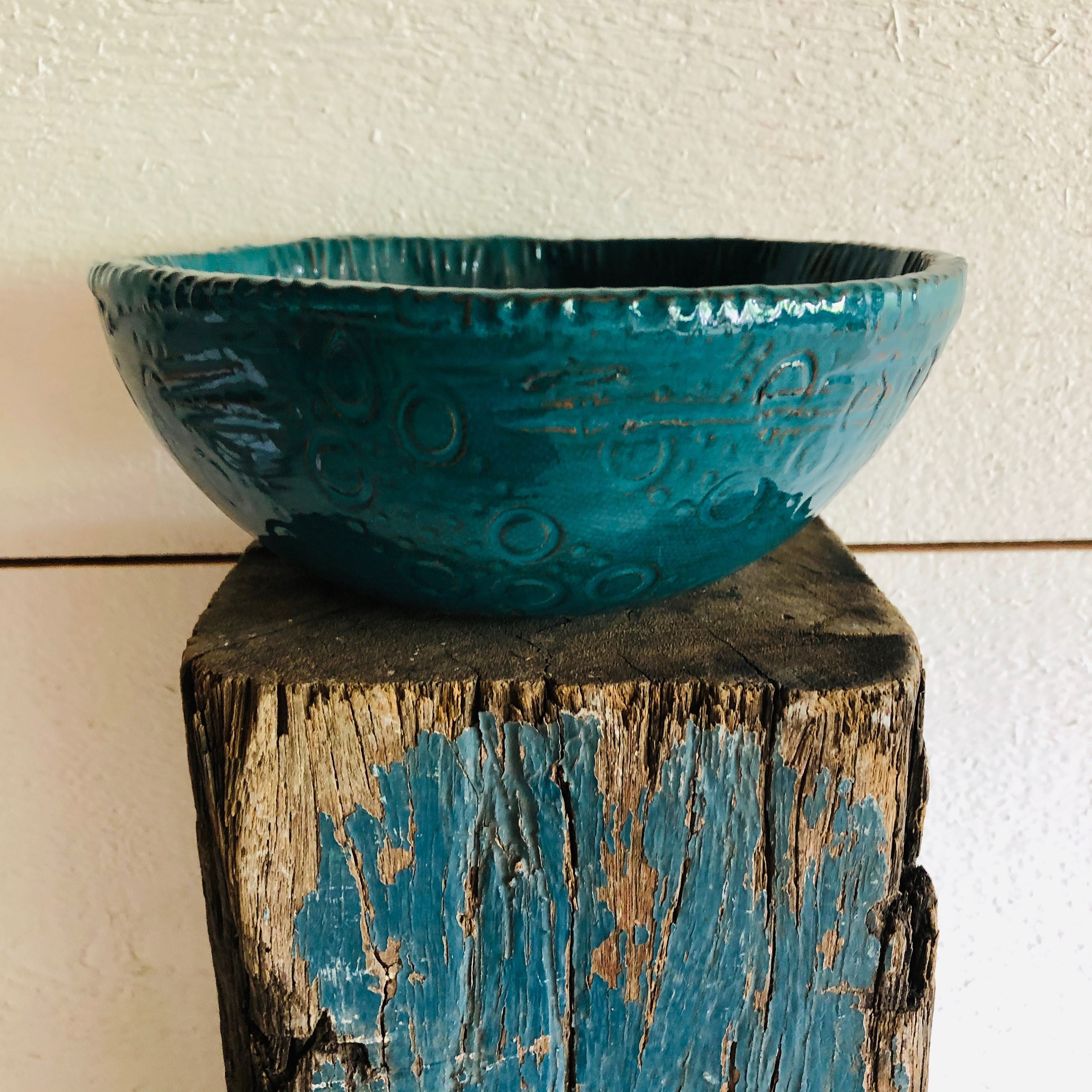 Tall TEAL Bowl High Bowl Textured Handmade Ceramics Etsy