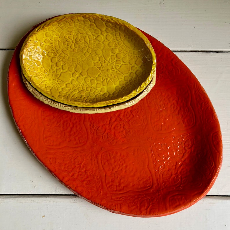 ORANGE Serving Platter Handmade Ceramics Pattern Large Etsy