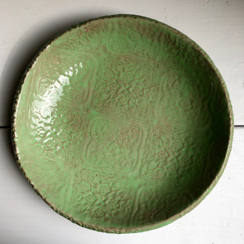 GREEN Serving Platter handmade ceramics pattern textured Etsy