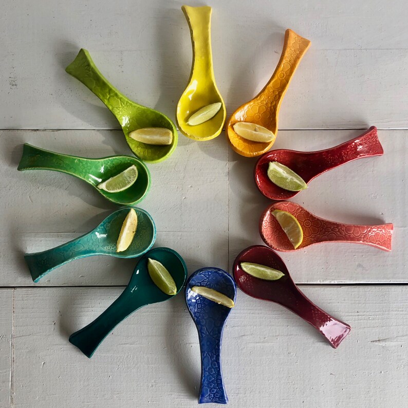 PINK Wobbly Spoon ceramic spoon rest handmade pattern Etsy