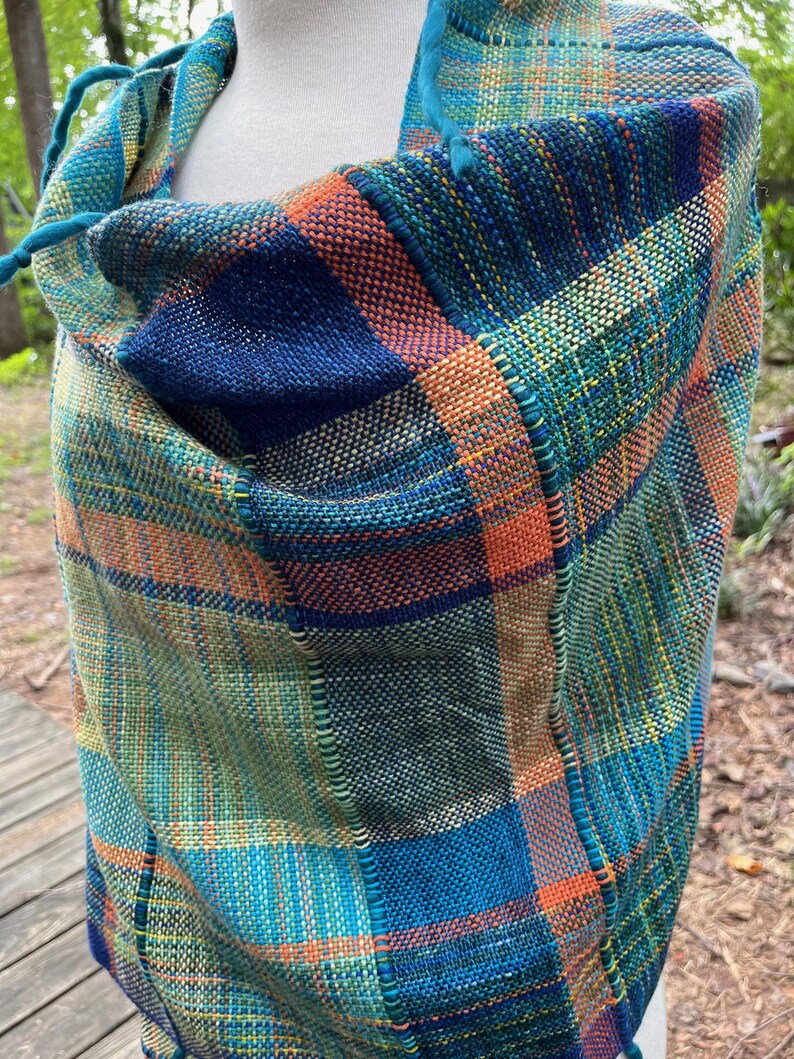 Teal Woven Design Wool Wrap Shawl 