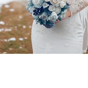 Large winter white sola wood floral bridal bouquet winter greenery Pinecone white bridal bouquet winter wedding bridal rustic bridal