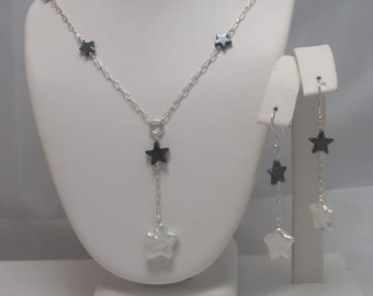 Star Pearl and Hematite Necklace and earrings set
