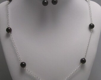 Genuine Garnet Gemstone Tin Cup Necklace and Earrings Set