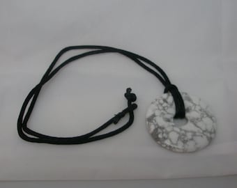 Pi Howelite Pendant with black satin cord