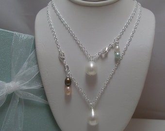 Large Genuine Pearl Bridesmaid Necklace custom made with Your Personal Wedding Colors Charm
