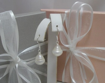 Large Genuine Freshwater Large Swirl Teardrop pearls and sterling silver dangle earrings