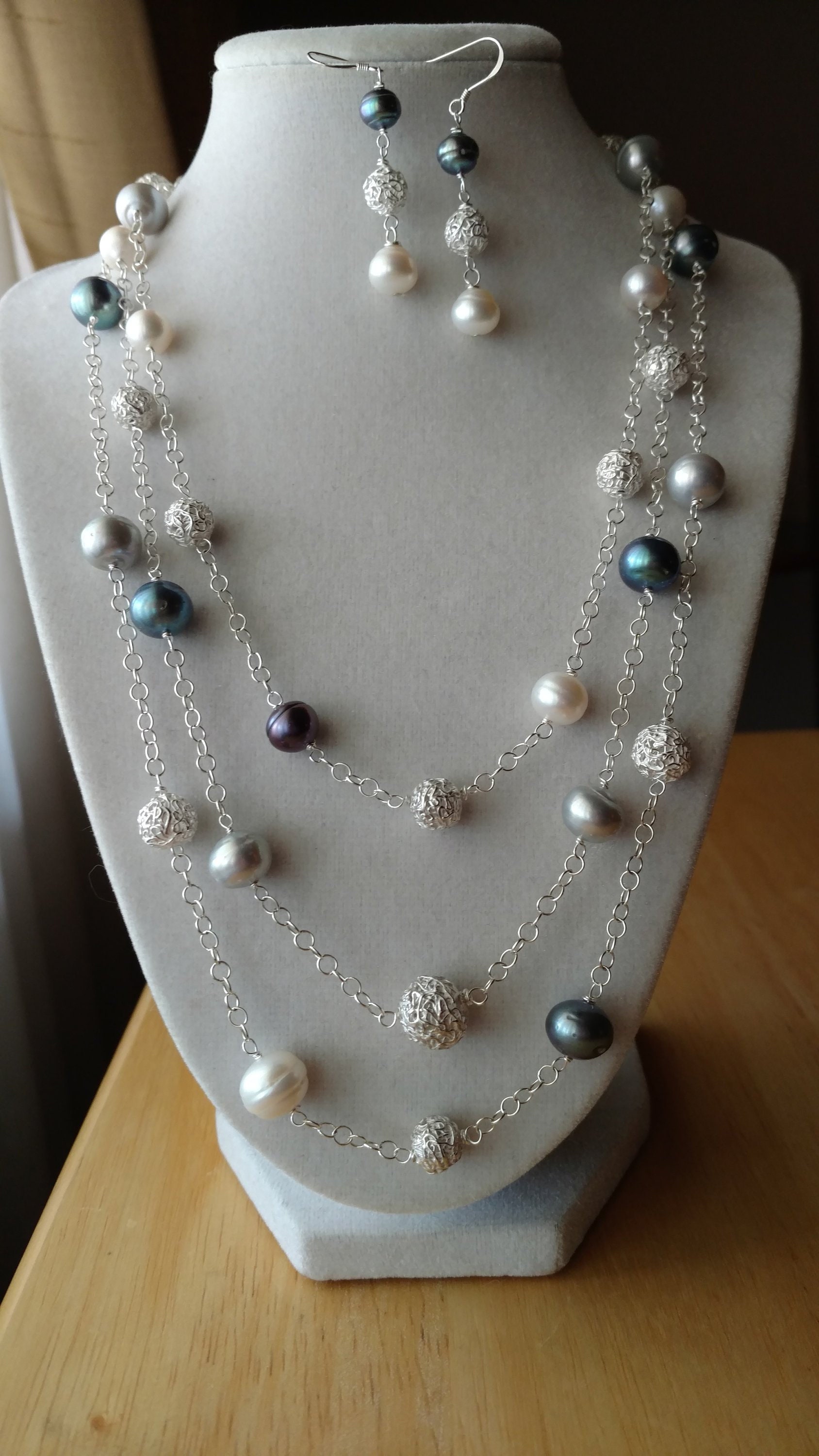 Tin Cup Triple Strand Pearl and One of a Kind Each 999 Silver Etsy