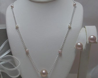 Genuine Pearl  Bridesmaid Necklace and Earrings Set