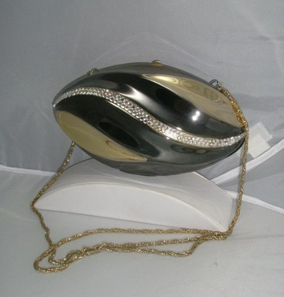 Football Shaped Vintage Crystal and Two Tone Meta… - image 3