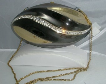 Football Shaped Vintage Crystal and Two Tone Metal Shoulderbag by  Elaine