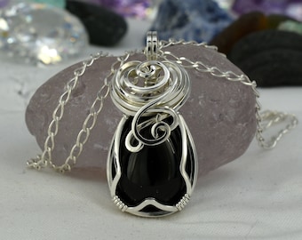 Wire Wrapped Black Onyx Necklace – Onyx Pendant Jewelry -  Healing Stone – Black Gemstone – Silver Black Onyx Jewellery  - Black Crystal - 2