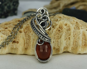 Red Garnet Necklace - Wire Wrapped Garnet Jewellery - Hessonite Garnet - Red Orange Gemstone - Sterling Silver - Small Dainty