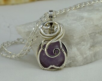Lavender Cape Amethyst Necklace – Small Amethyst Milky Quartz Pendant – Amethyst Jewellery – Wire Wrap – February Birthstone - Purple Stone