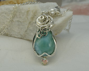 Larimar and Mercury Mist Mystic Topaz Necklace - Small Blue Stone Pendant Necklace - Wire Wrap - Larimar Topaz Jewellery - Topaz Necklace