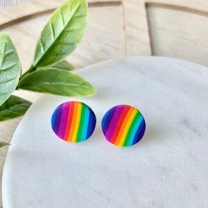 BIG STUDS in Rainbow Stripe | Polymer Clay Earrings | Statement Earrings