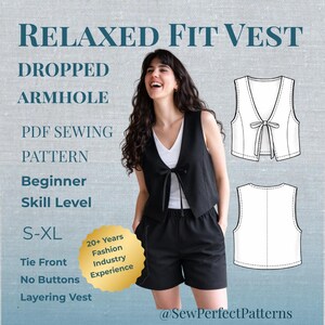 Relaxed Fit Vest PDF Sewing Pattern: Front Tie, Lowered Armholes (Beginner Download)